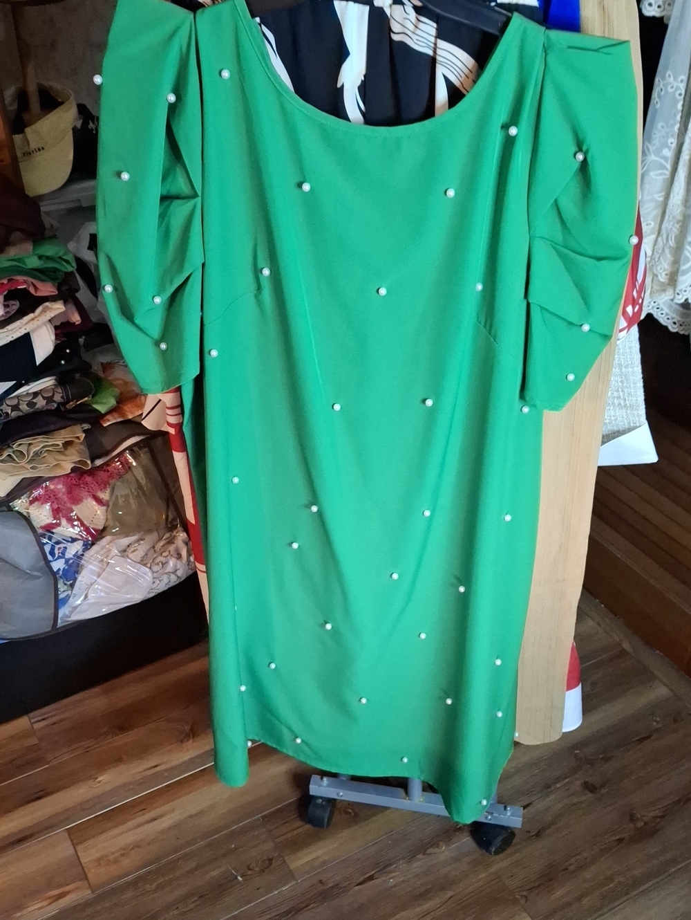 Green Sheath Pearl Accented Dress 2xl NWOT